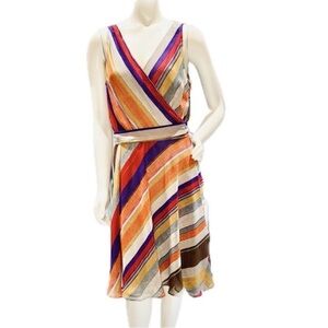 👗🎨 LAUREN RALPH LAUREN Striped Wrap Dress‎ | Multicolor Tie Belt | Sz 12